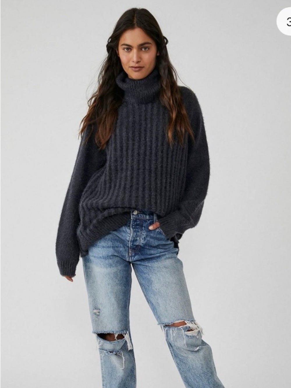 Free People Charcoal Gray Ribbed Turtleneck Sweater